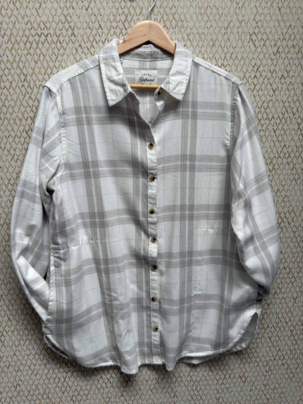Jachs Girlfriend White Gray Plaid Oversized Button Down Shirt Shacket Size M
